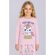 Diamondstar Kız Çocuk Baskılı Uzun Kollu %100 Pamuklu Pijama Takımı