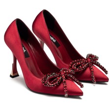 Saten Deri Taşlı bağcık Yüksek Platform Topuk Detaylı kadın Abiye Ayakkabı 500