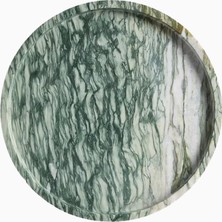 Crate & Barrel  Fern Green Yuvarlak Mermer Tepsi, 12,5” El Oyması Doğal Taş Lüks Sunum Parçası