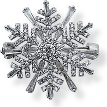 Oya Silver Beyaz Işıltılı Baget Taşlı Kar Tanesi Kadın Gümüş Broş Yaka Iğnesi 2.5x2.5cm