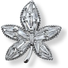 Oya Silver Baget Taşlı Yaprak Kadın Gümüş Broş Yaka Iğnesi 2.5x2.5cm