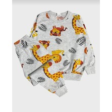 Pamuklu Gri Aslan Zürafa Desenli Uzun Kollu Mevsimlik Pijama Takımı