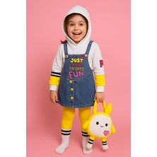 Kız Çocuk Çantalı Kilotlu Çoraplı Kot Jileli Kapşonlu 4 Parça Takım