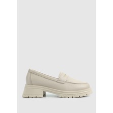 Ekru Deri Kadın Ayakkabı