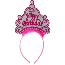 Parti Happy Birthday Neon Pembe Renk Doğum Günü Tacı 24X15 cm