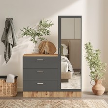 L'occi Concept Foster 3 Çekmeceli Aynalı Şifonyer Gardırop Çam-Antrasit Gri