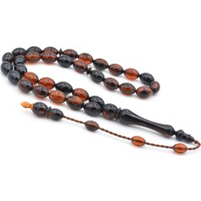 Sistemli Beyzi Kesim Iri Boy Turuncu Siyah Toz Kehribar Tesbih