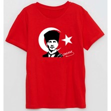 Atatürk Ve Bayrak Baskılı imzalı 29 Ekim cumhuriyet bayramı Pamuklu Yumuşak Kırmızı T-shirt