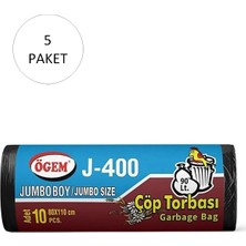 J-400 Jumbo Boy Çöp Torbası 80 x 110 cm 10 Lu Rulo x 5 Paket = 50 Adet (Siyah)