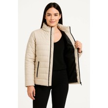 Gökyüzü Moda Bomber Mont Ceket – Su Itici Kumaş, Kapitone Astarlı, Fermuarlı, Kışlık - Bej