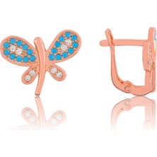 925 Ayar Gümüş Mavi Kelebek Küpe