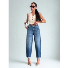 Polo State Kadın Bilek Boy Mom Fit Kot Pantolon Mavi