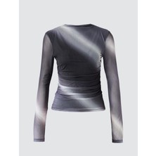 Jimmy Key Grı Dar Kesim Sıfır Yaka Renk Geçişli Mesh Bluz