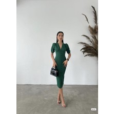 Moda Feminen Scuba Krep Elbise 582901 Zumrut