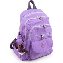 Küçük Boy Krinkıl / Klinkır Su Geçirmez Kumaş Çok Gözlü Günlük Kadın Sırt Çantası Lila 8317