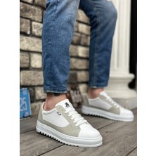 ET0323 Kalın Tırtık Yüksek Taban Beyaz Gri Bağcıklı Spor Erkek Ayakkabı