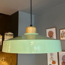 Açe Mint Tekli Geniş Ahşap Başlık Avize Retro Sarkıt Ofis Showroom Salon Mutfak Avizeleri