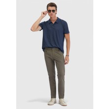 Haki Düz Dokuma Slim Fit Casual Pamuk Karışımlı Pantolon