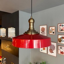 Açe Kırmızı Tekli Eskitme Uzun Tokmak Başlık Avize Retro Sarkıt Ofis Showroom Salon Mutfak Avizeleri