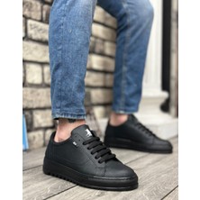 ET0323 Kalın Tırtık Yüksek Siyah Taban Siyah Bağcıklı Spor Erkek Ayakkabı