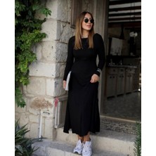 Aisha Elbise Kadın Uzun Kollu Bisiklet Yaka Arkası Çapraz Detaylı Viskon Iki Iplik Maxi Elbise