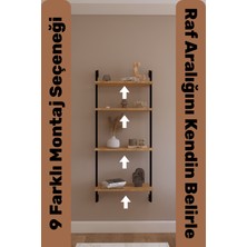 Solto Home OB4-14 Duvara Monte Modüler 4 Raflı Siyah Metal Kitaplık | Modern Dekoratif Meşe Duvar Rafı | Reyon Rafı | Ofis – Salon - Mağaza Raf Sitemi