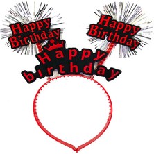 Happy Birthday Yazılı Püsküllü Neon Kırmızı Renk Doğum Günü Tacı 22X19 cm
