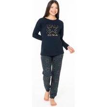 Bisiklet Yaka Uzun Kollu Pijama Takımı Paçası Bantlı S26163