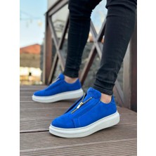 ET0310 Kalın Süet Yüksek Taban Fermuarlı Mavi Erkek Ayakkabı