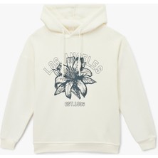 Uzun Kollu Kapüşonlu Kolej Temalı Baskılı Oversize Sweatshirt