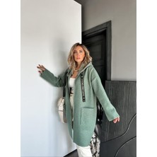 Robin Kadın Kapüşonlu Torba Cep Astarsız Hafif Buklet Kaşe Oversize Kaban