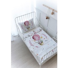 Organik Baskılı Montessori (100X200) Yorgan Seti - For Baby Serisi - Pembe Balonda Fil