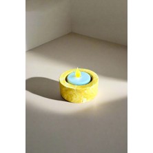 Dekoratif Sarı Mermer Desenli Beton Şamdan | El Yapımı Tealight Mumluk 3 Adet