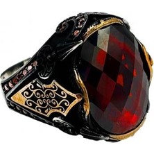 AgaKulche Gümüş Erkek Kırmızı Taşlı Çift Mızrak Yüzük