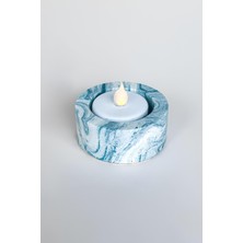 El Yapımı Mermer Desenli Mavi Beton Tealight Mumluk | Minimal Dekoratif Şamdan 3 Adet