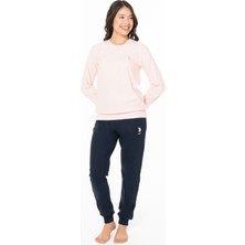 Kadın Ince Polar Bisiklet Yaka Uzun Kollu Pijama Takımı Paçası Bantlı Rahat Kesim S26125