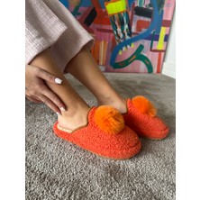 Kadın Sessiz Taban Yumuşak ve Hafif Ponpon Figürlü Peluş Ev Terliği
