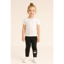 Kaşe Kumaş Baskılı Şardonlu Kız Çocuk Tayt Siyah