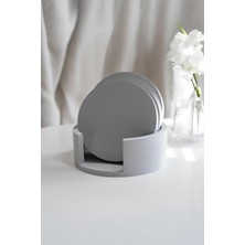 Beton Gri 4’lü Bardak Altlığı Seti ve Stand | Minimalist Modern Dekoratif Beton Altlık Takımı