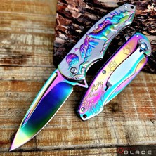 Alsepeteavm Gökkuşağı Kurt Desenli Otomatik Kamp Çakısı