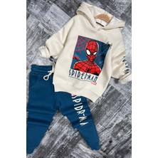 Erkek Çocuk Örümcek Adam Digital Baskılı Kapşonlu Sweat Mavi Eşofman Takım