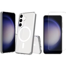 Vendas Galaxy S25 Fe Kılıf Magsafe Şarj Özellikli Şeffaf Sert Pc Zore Embos Kapak + Esnek Nano Ekran Koruyucu