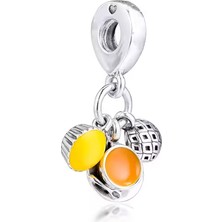 Ananas, Çay ve Pastalı Sallantılı Gümüş Charm