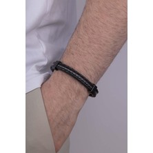 Gümüş Pazarım Beyaz Dikişli Erkek Deri Bileklik