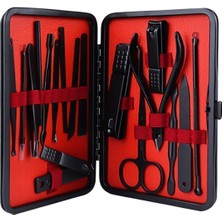 Şık Siyah Deri Çantalı 17 Parça Manikür Seti