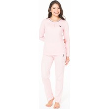 Kadın Düğmeli Bisiklet Yaka Uzun Kollu Pijama Takımı S26141 Rahat Kesim