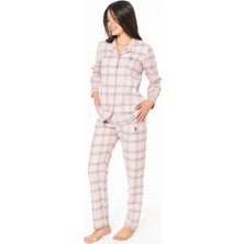 Kadın Uzun Kollu Kareli Gömlek Pijama Takımı S26168 Nefes Alabilen Kumaş Rahat Kesim