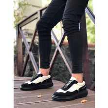 ET0238 Yüksek Taban Siyah Beyaz Bağcıklı Erkek Ayakkabı