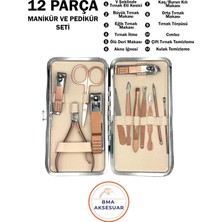 12 Parça Çelik Manikür ve Pedikür Seti, Taşıma Çantalı, Profesyonel Tırnak Bakım Kiti