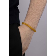 Gümüş Pazarım Sarı Jasper Taşlı Yuvarlak Kesim Doğal Taş Erkek Bileklik